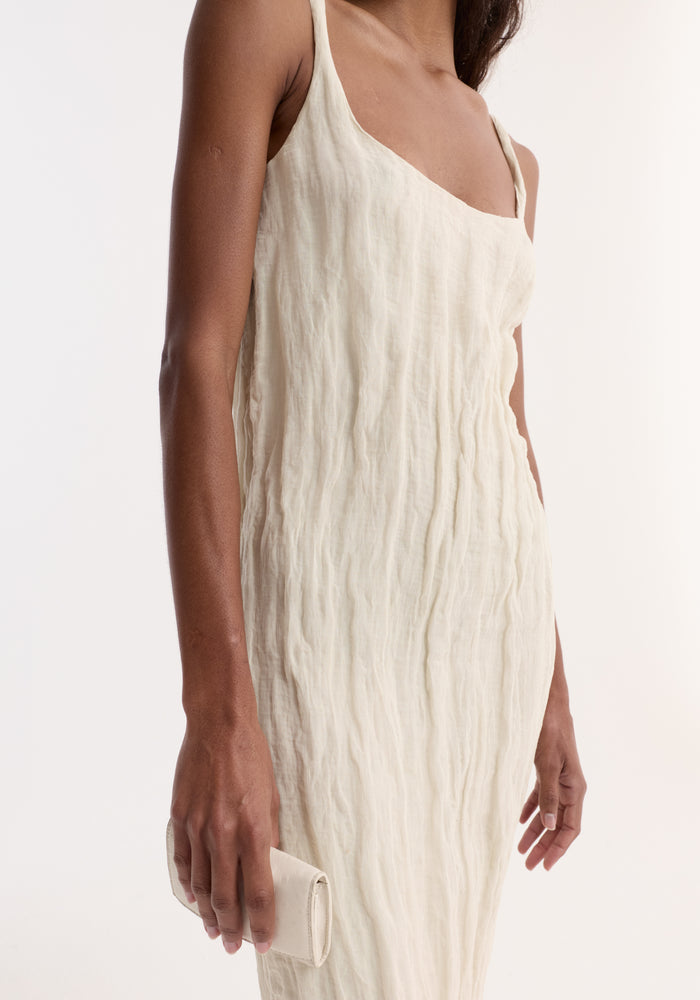 Textured square neck dress | cream