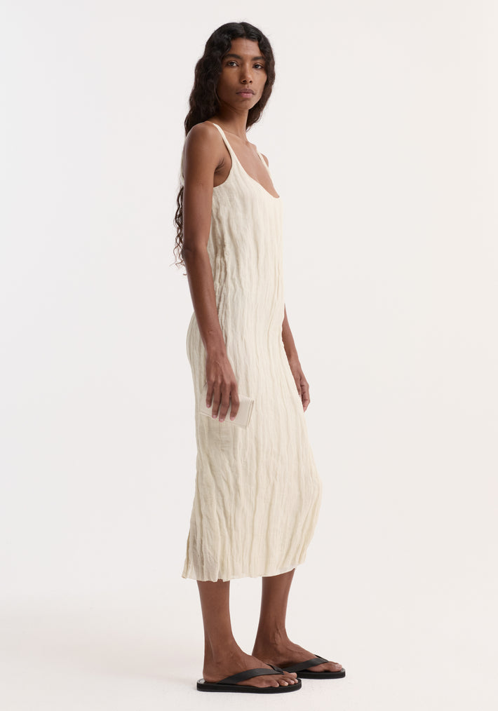 Textured square neck dress | cream