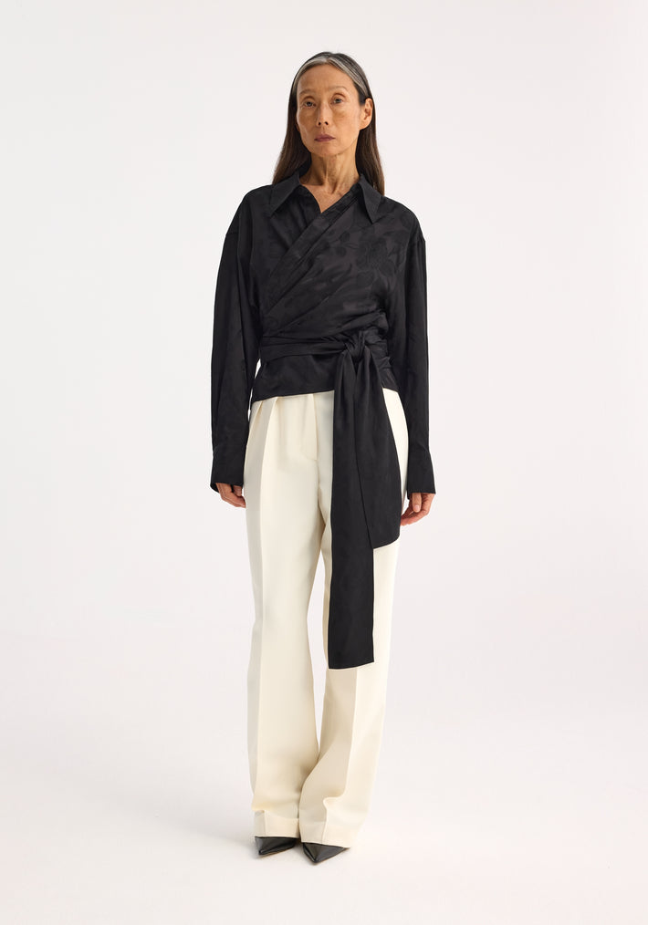 Jacquard wrap top | black