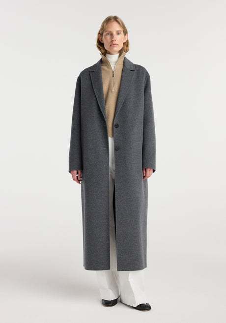 Double-faced wool long coat | dark grey melange