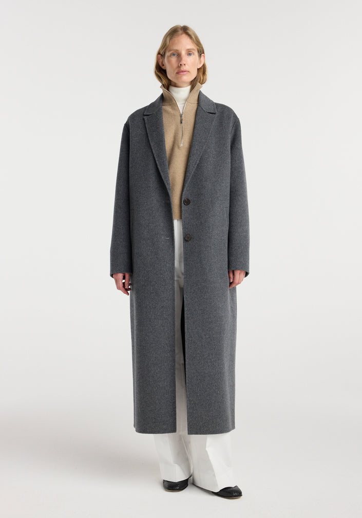 Double-faced wool long coat | dark grey melange