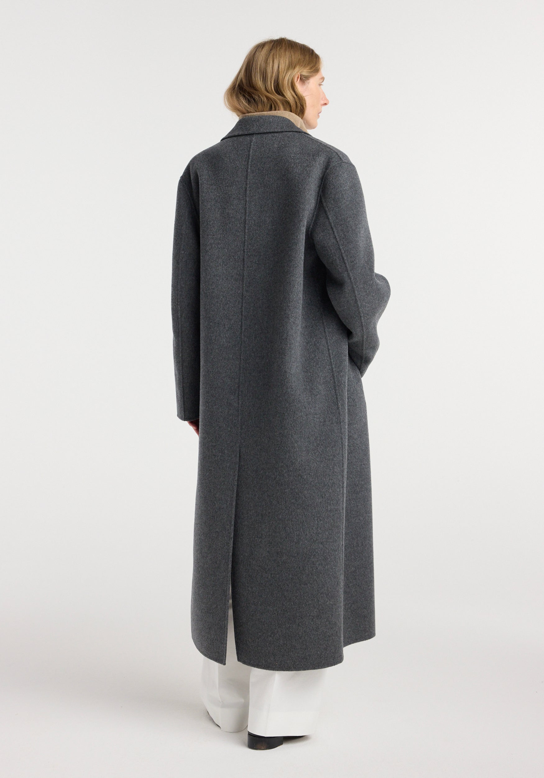Double-faced wool long coat | dark grey melange