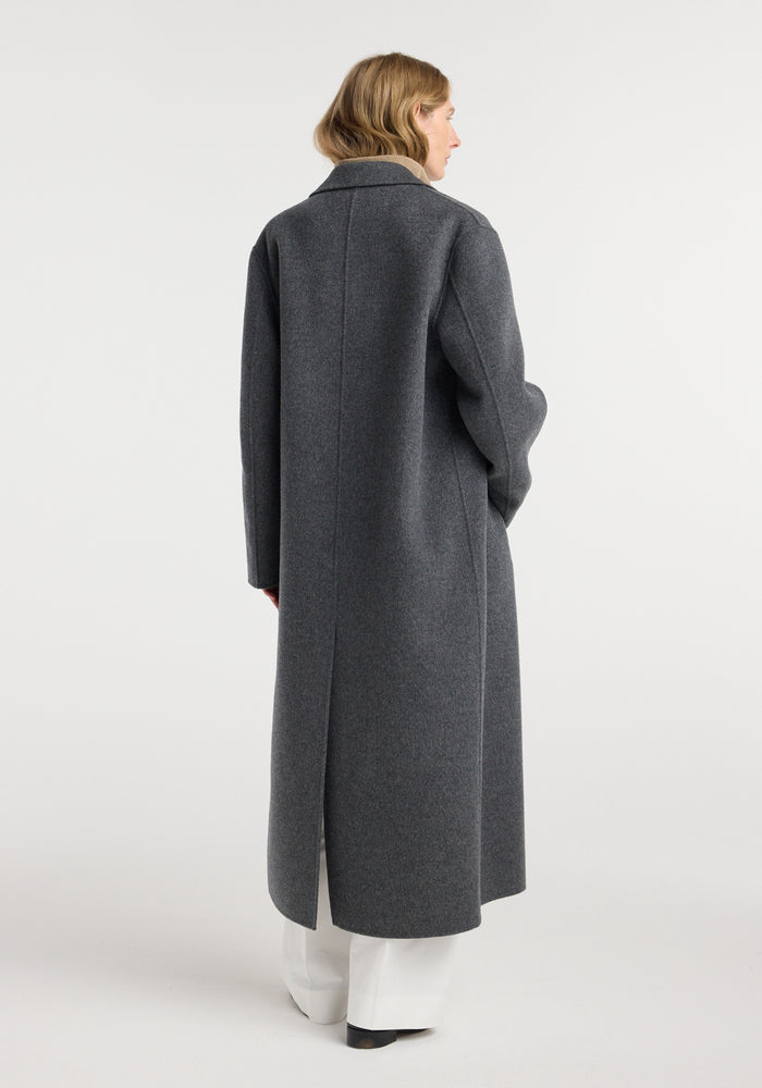 Double-faced wool long coat | dark grey melange