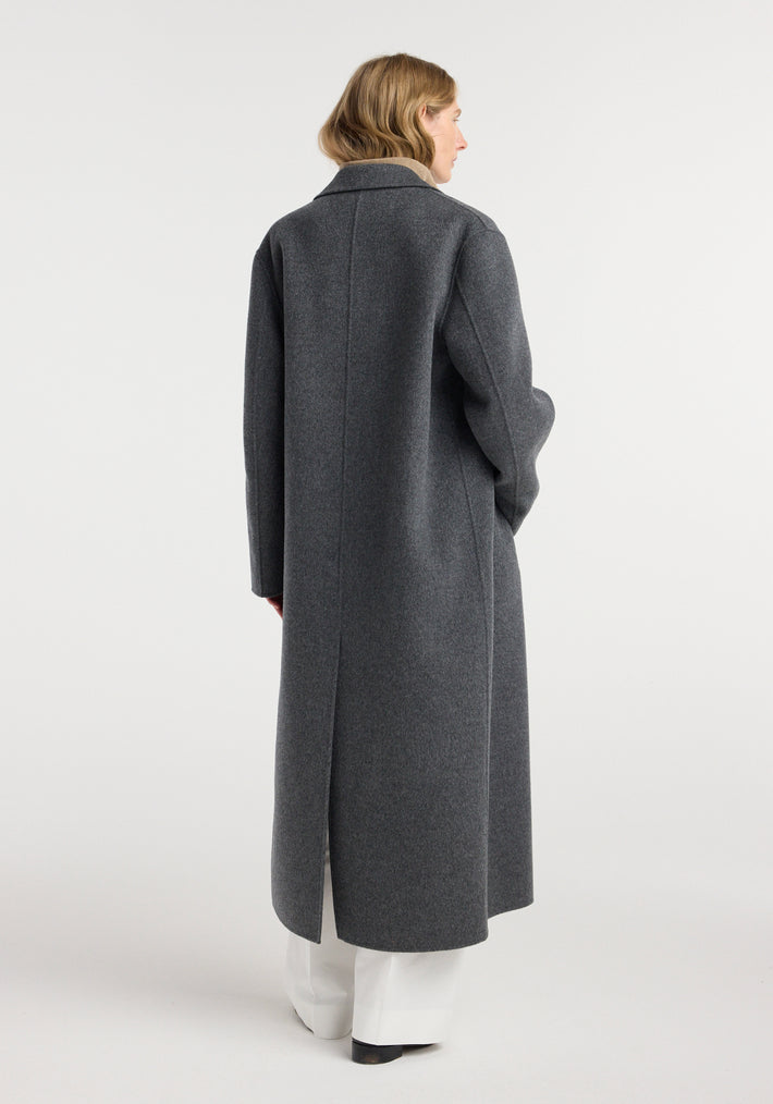 Double-faced wool long coat | dark grey melange