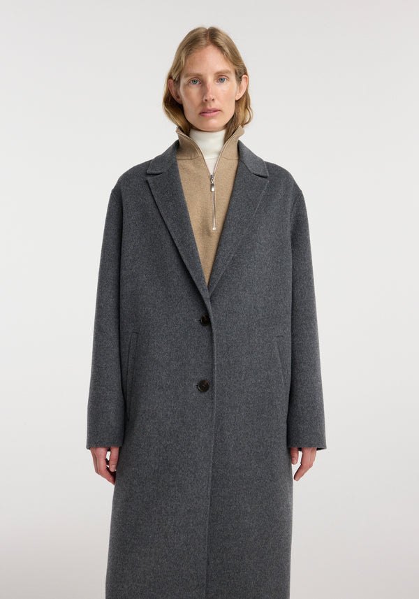 Double-faced wool long coat | dark grey melange