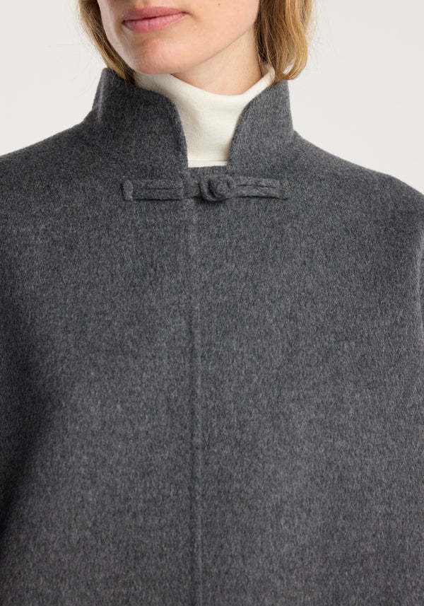 Double-faced wool pankou closure poncho | dark grey melange