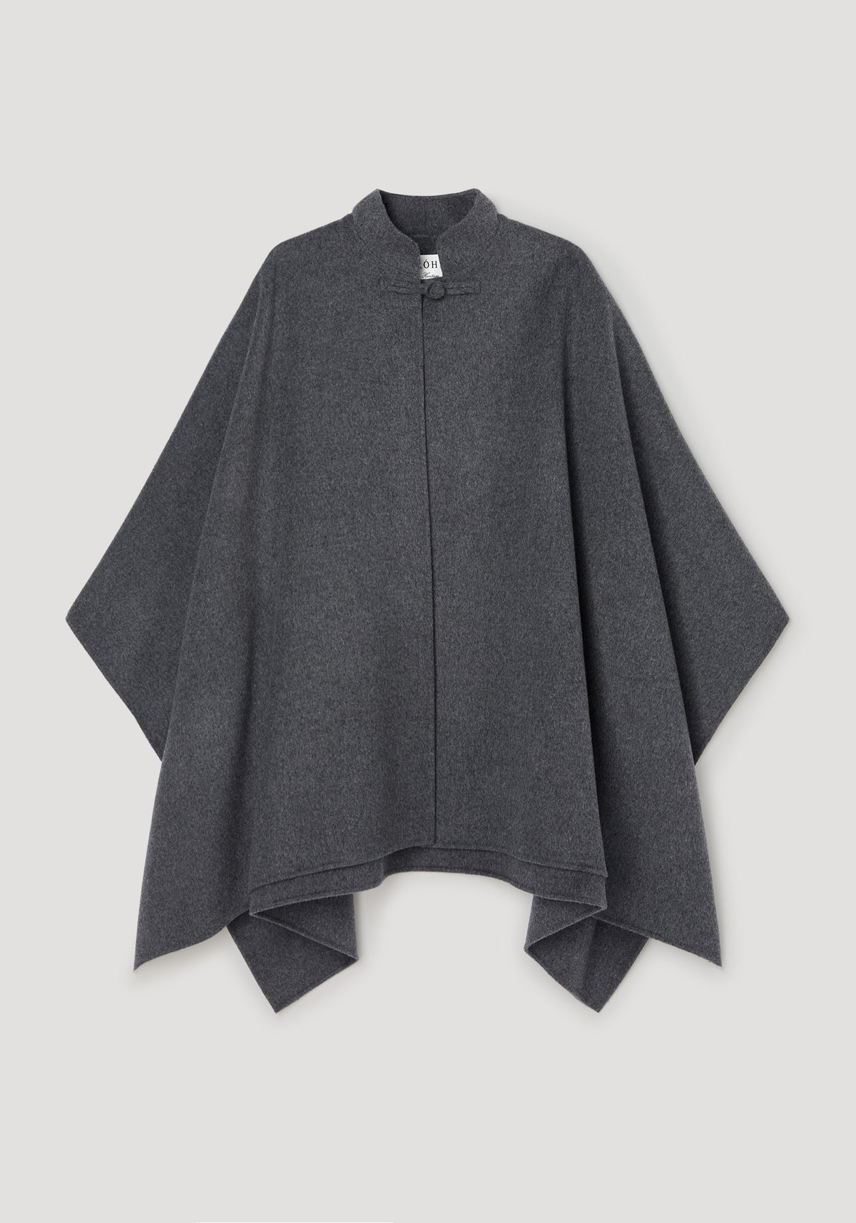 Double-faced wool pankou closure poncho | dark grey melange