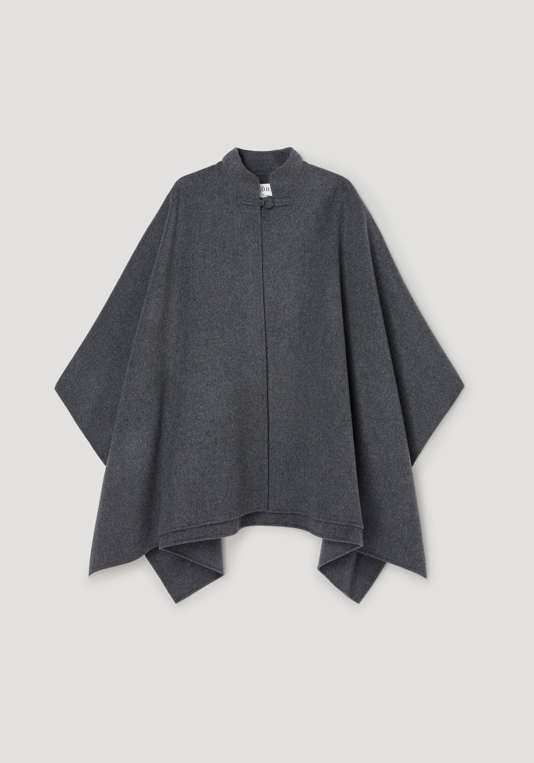 Double-faced wool pankou closure poncho | dark grey melange