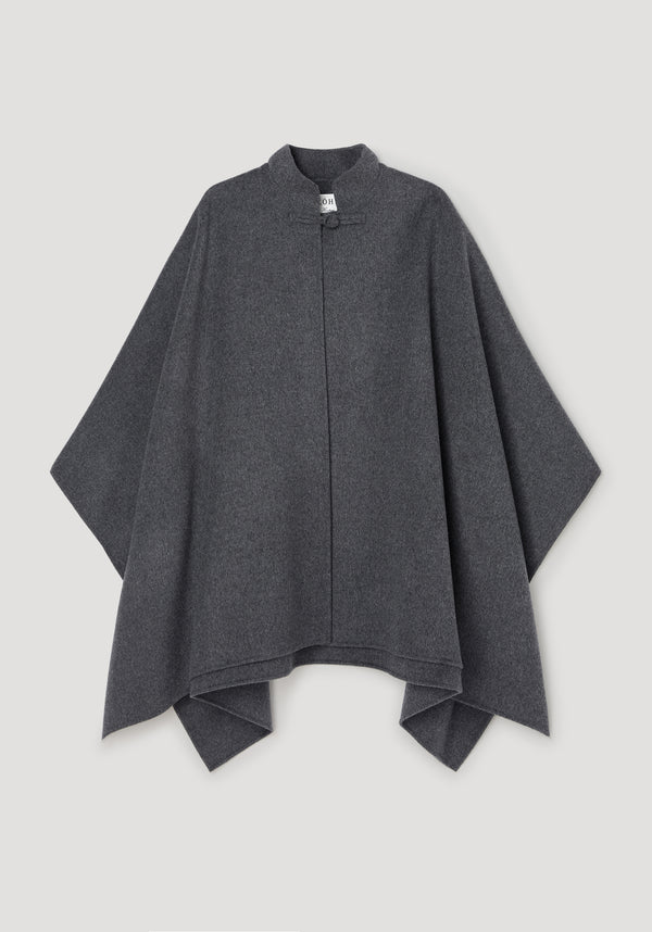 Double-faced wool pankou closure poncho | dark grey melange