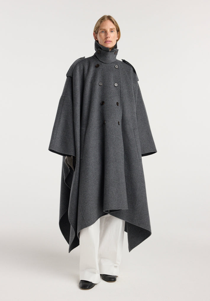 Double-faced cape trenchcoat | dark grey melange