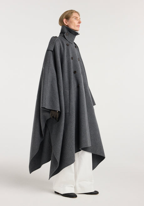 Double-faced cape trenchcoat | dark grey melange