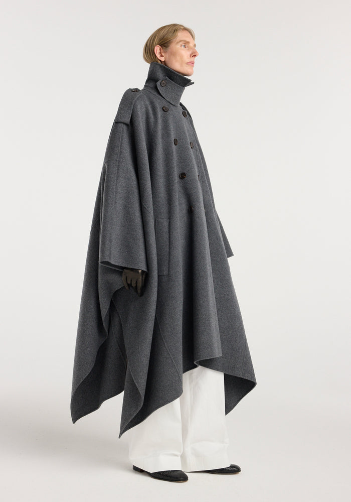 Double-faced cape trenchcoat | dark grey melange
