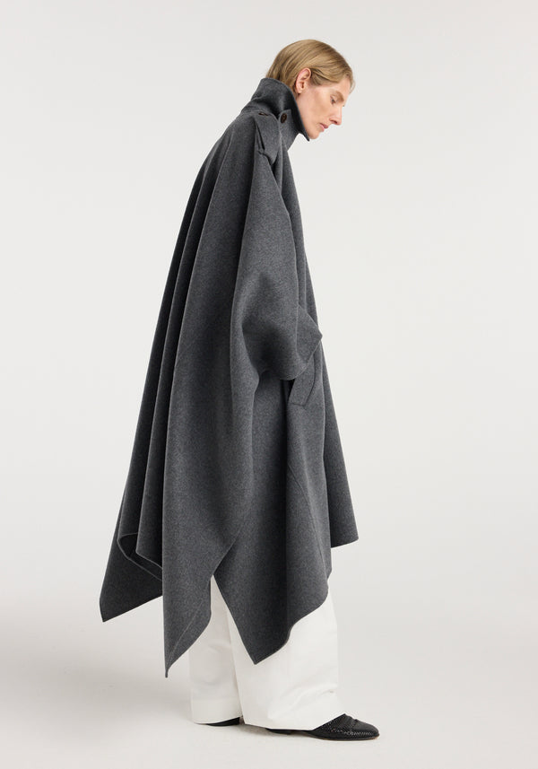 Double-faced cape trenchcoat | dark grey melange