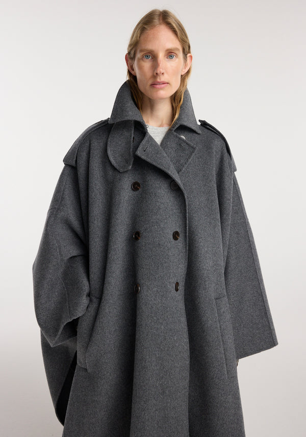 Double-faced cape trenchcoat | dark grey melange