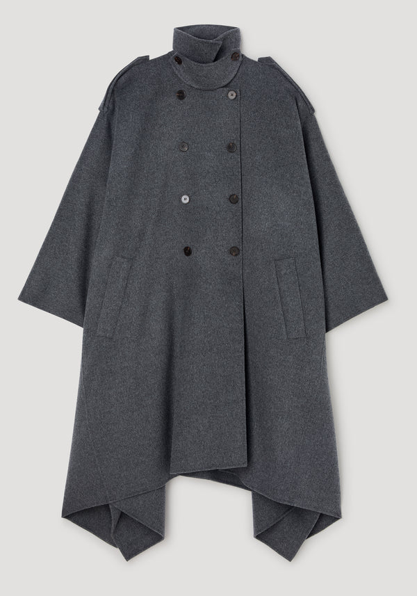 Double-faced cape trenchcoat | dark grey melange