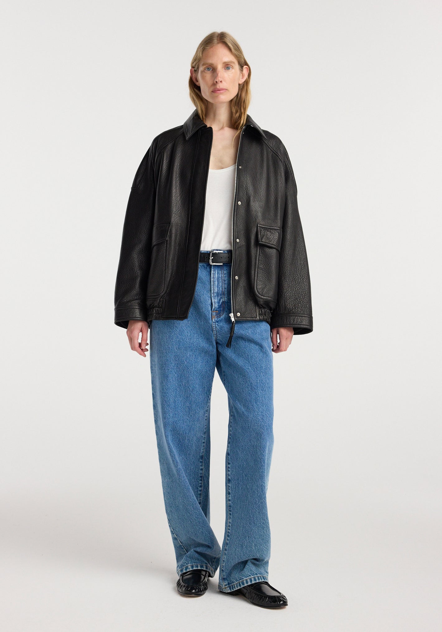 Grain leather aviator jacket | black