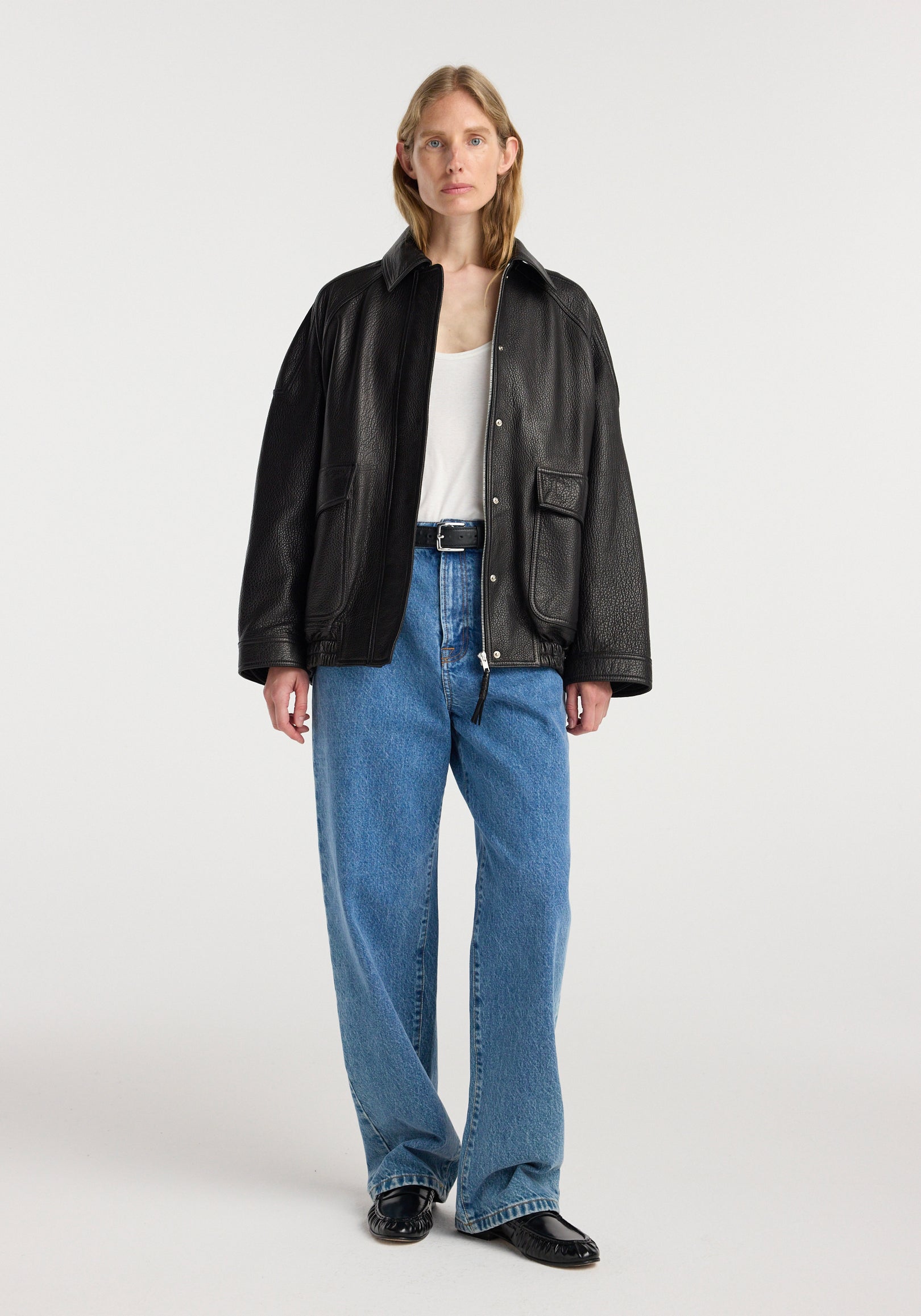Grain leather aviator jacket | black