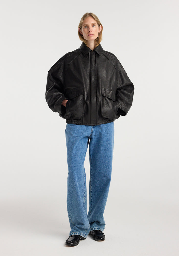 Grain leather aviator jacket | black