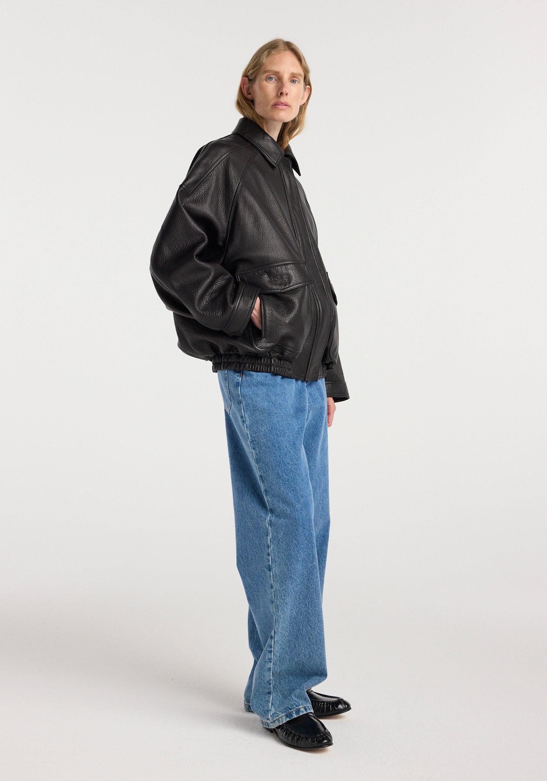 Grain leather aviator jacket | black