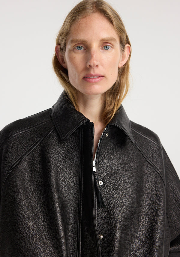 Grain leather aviator jacket | black