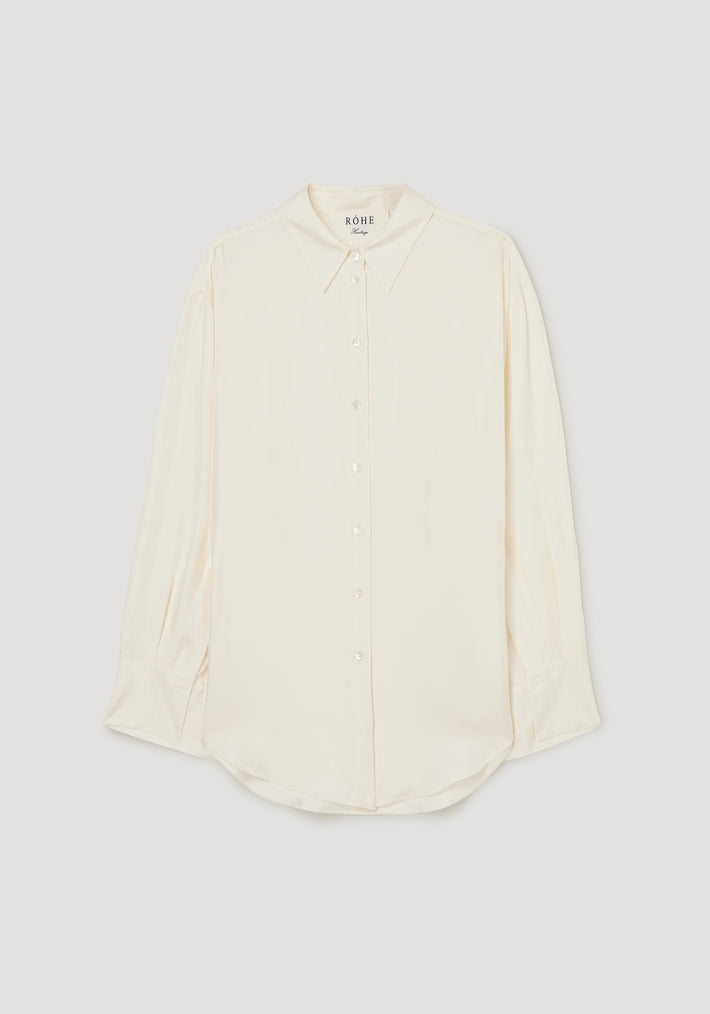 Silk open-sleeve detailed shirt | cream in a soft, smooth silk fabric with a classic collar, button-down front, and elegant open-sleeve design for a refined look.