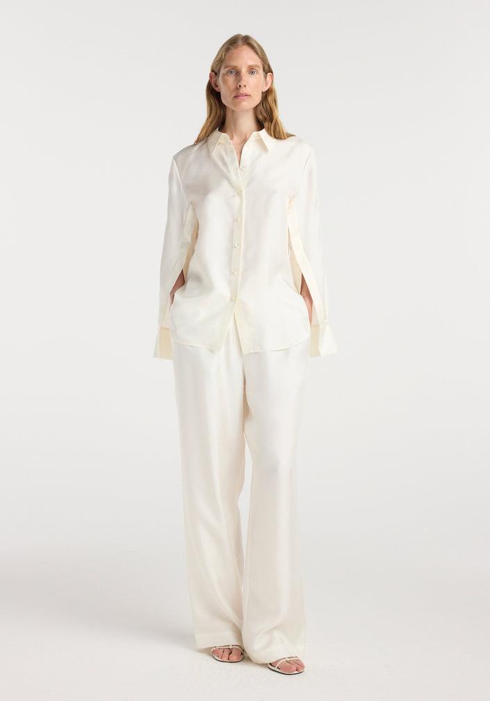 Silk open-sleeve detailed shirt | cream