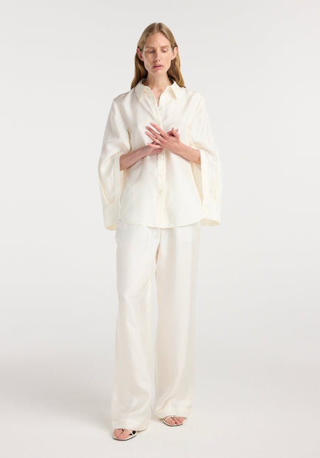 Silk open-sleeve detailed shirt | cream