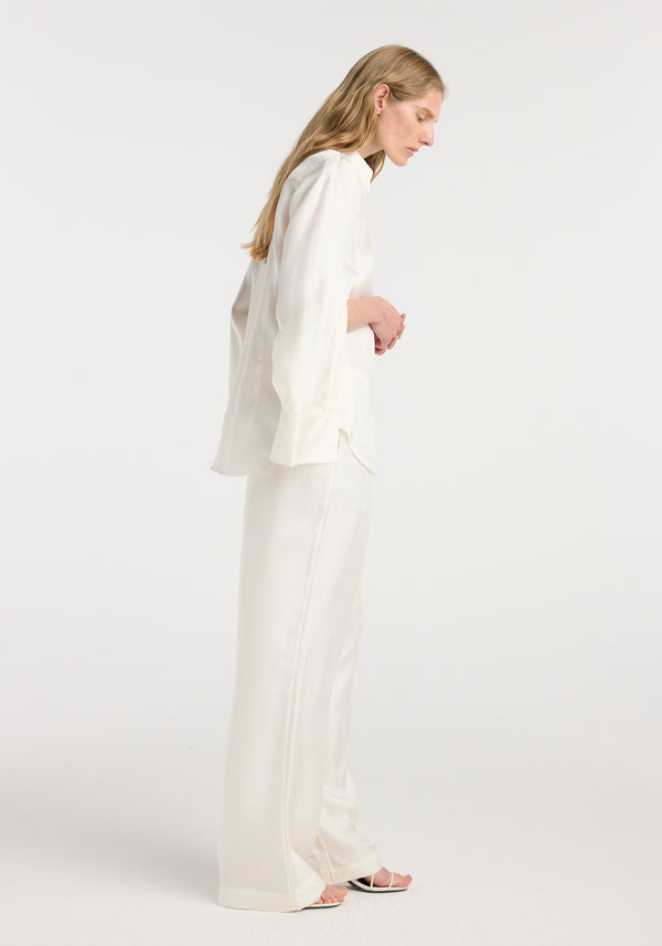 Silk open-sleeve detailed shirt | cream