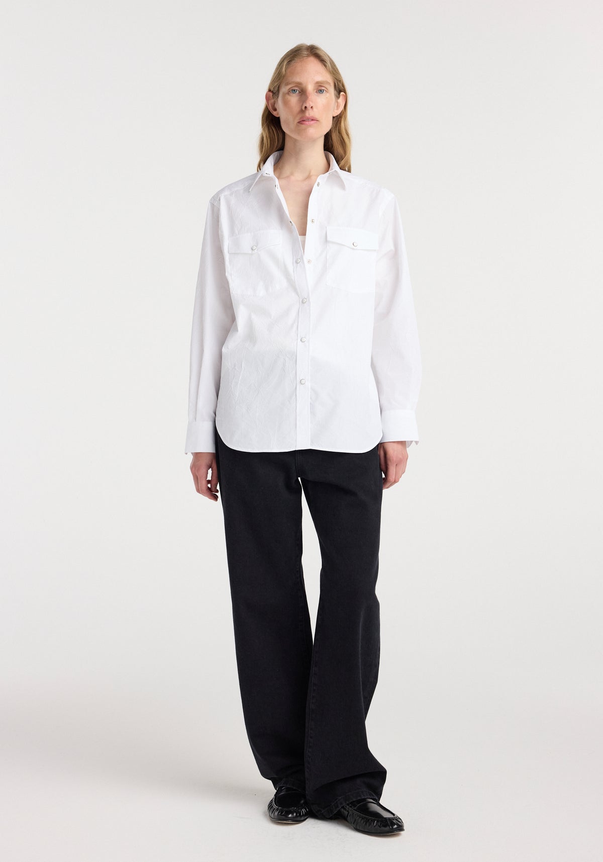 long dress shirts for women All American Clothing Co A softly curved shirttail hem makes it easy to tuck or wear loose Women's Plus Petite - Non-Iron