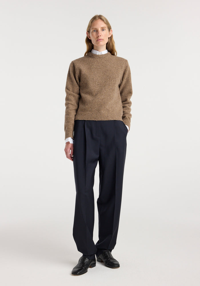 Fitted mouliné crewneck | mouliné taupe melange