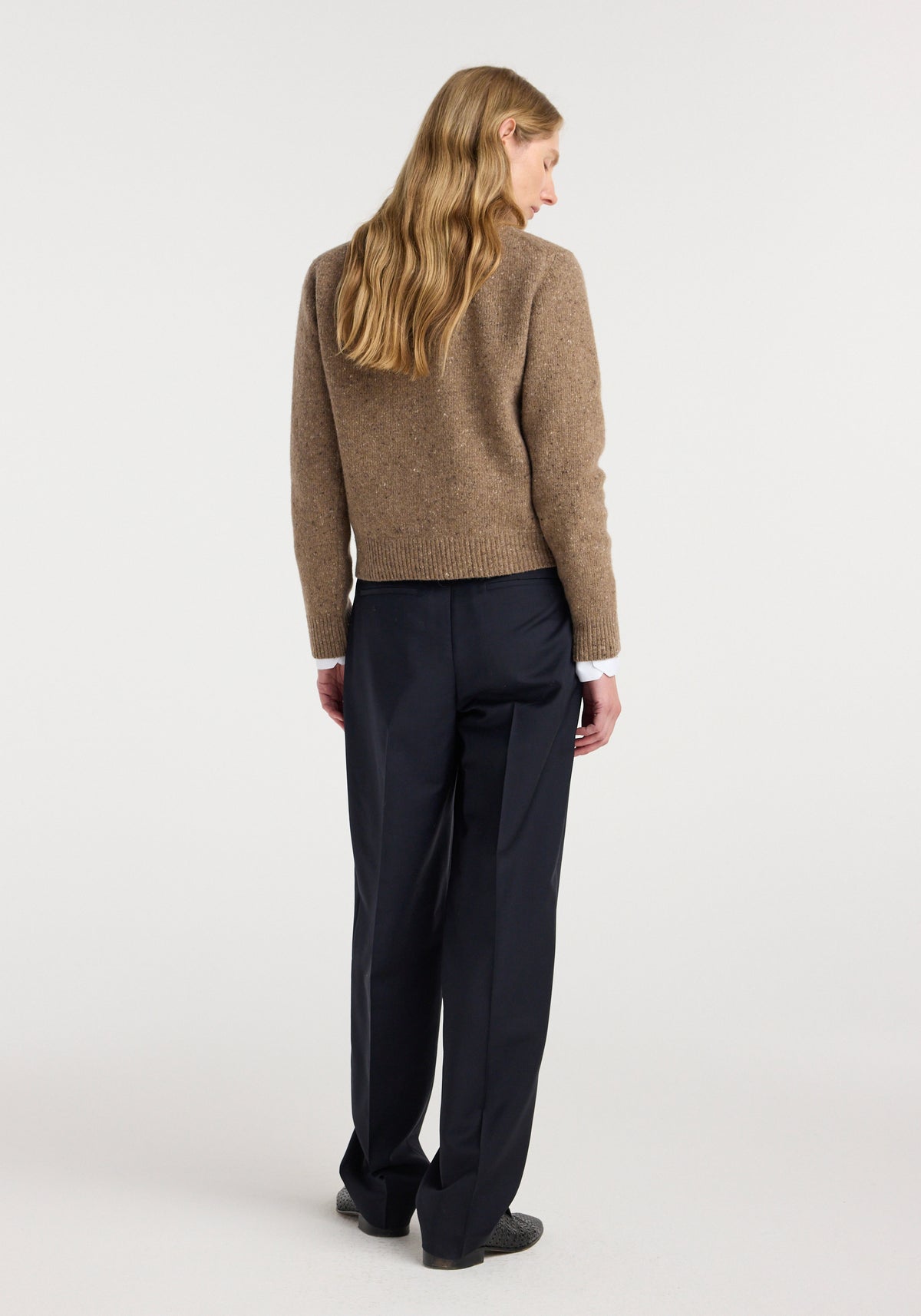 Fitted mouliné crewneck | mouliné taupe melange