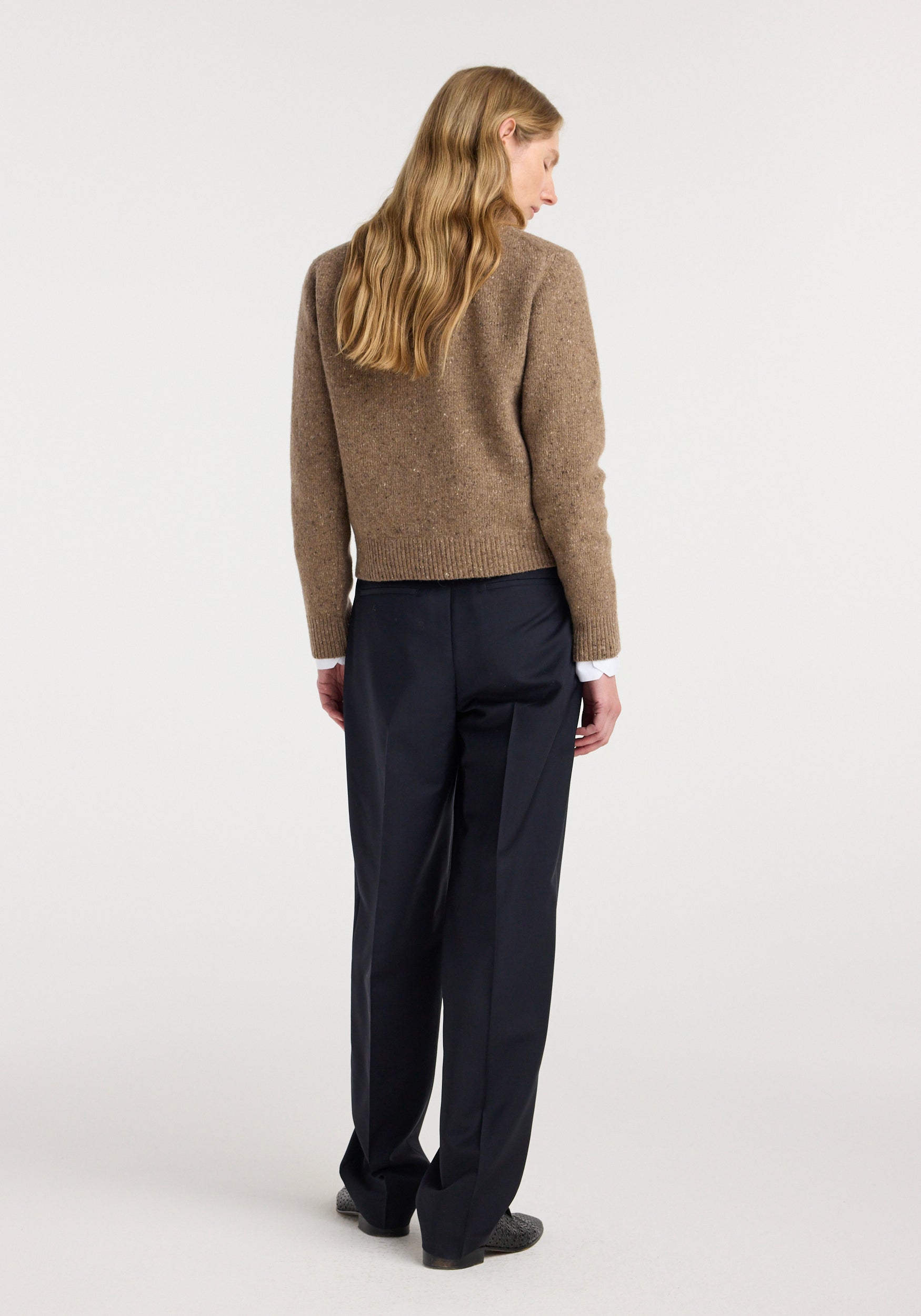 Fitted mouliné crewneck | mouliné taupe melange