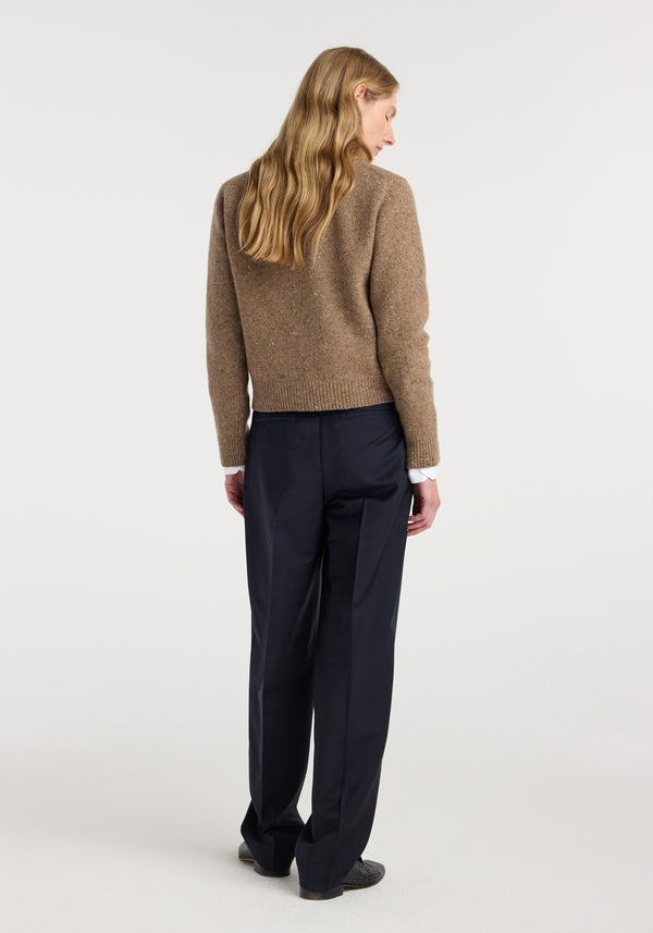Fitted mouliné crewneck | mouliné taupe melange