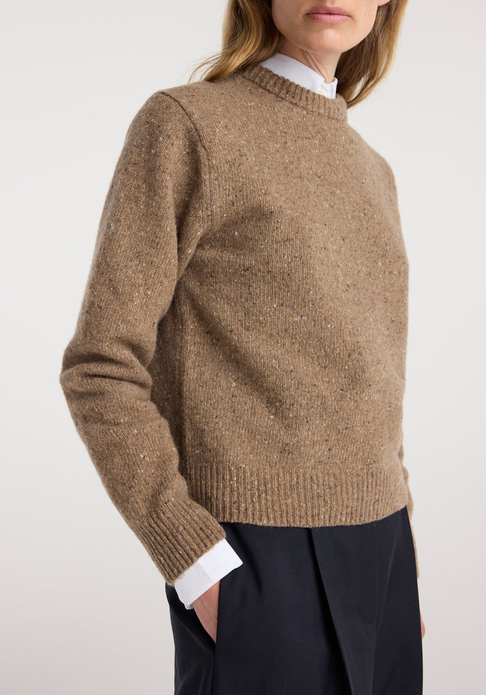 Fitted mouliné crewneck | mouliné taupe melange