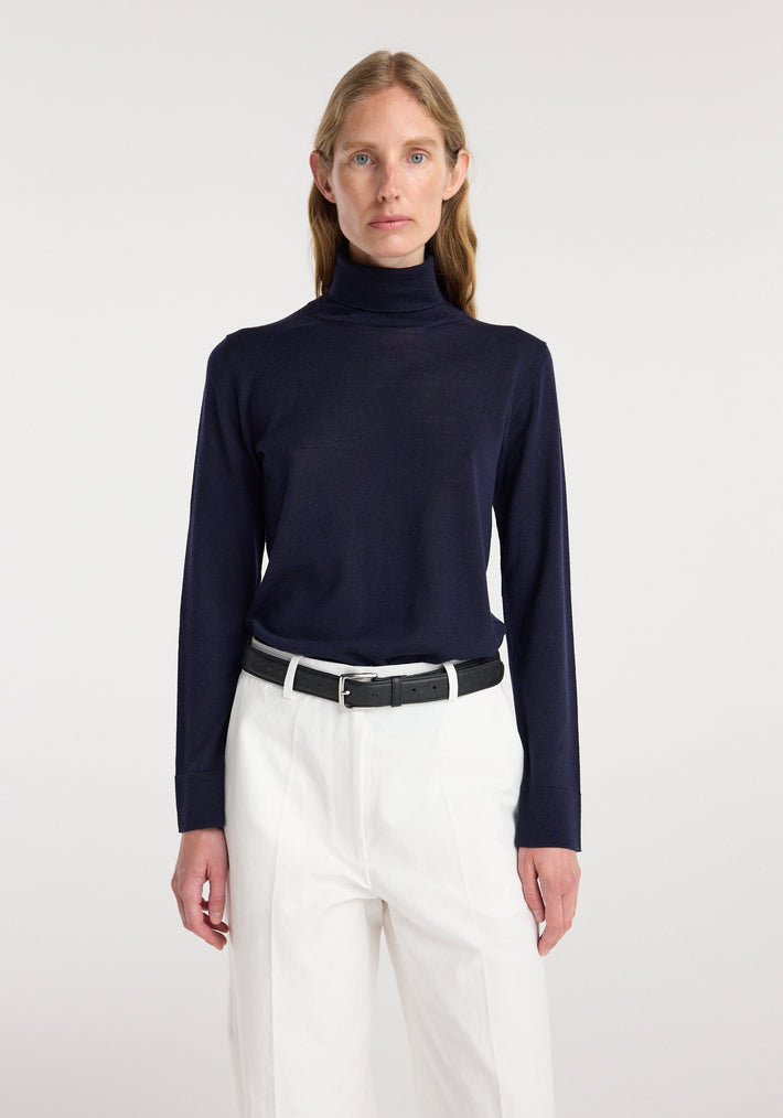 Fine-knit wool cashmere turtleneck | navy