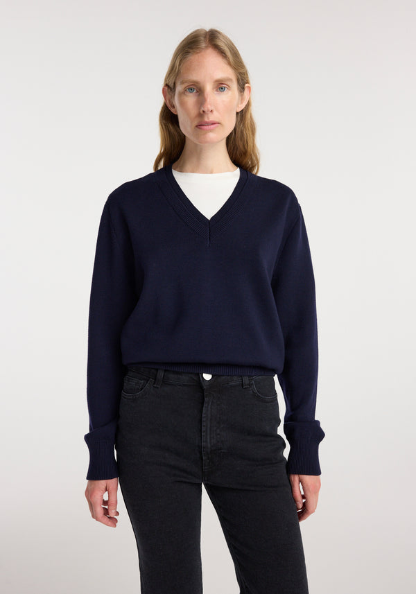 Double v-neck jumper | navy
