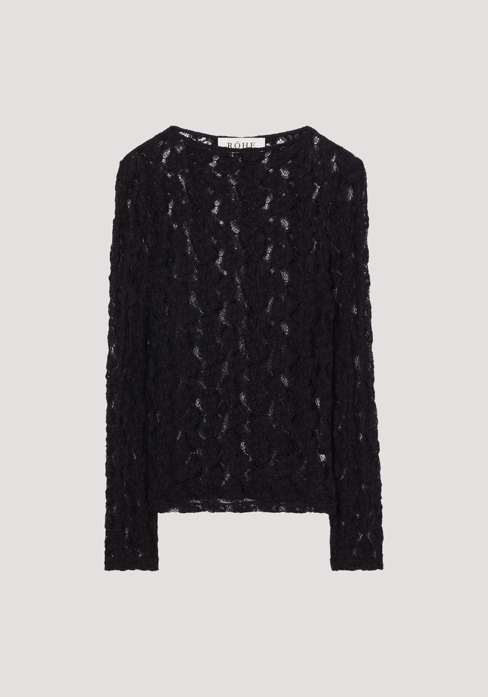 Lace boat neck top | black