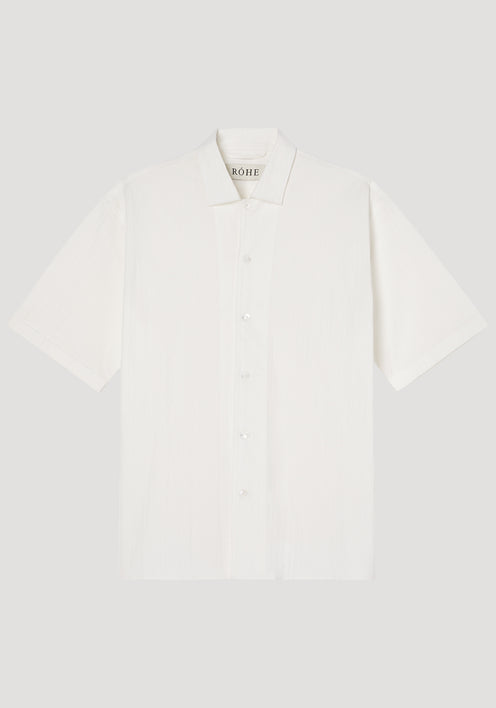 Structured cotton short sleeve shirt | off-white irregular pinstripe