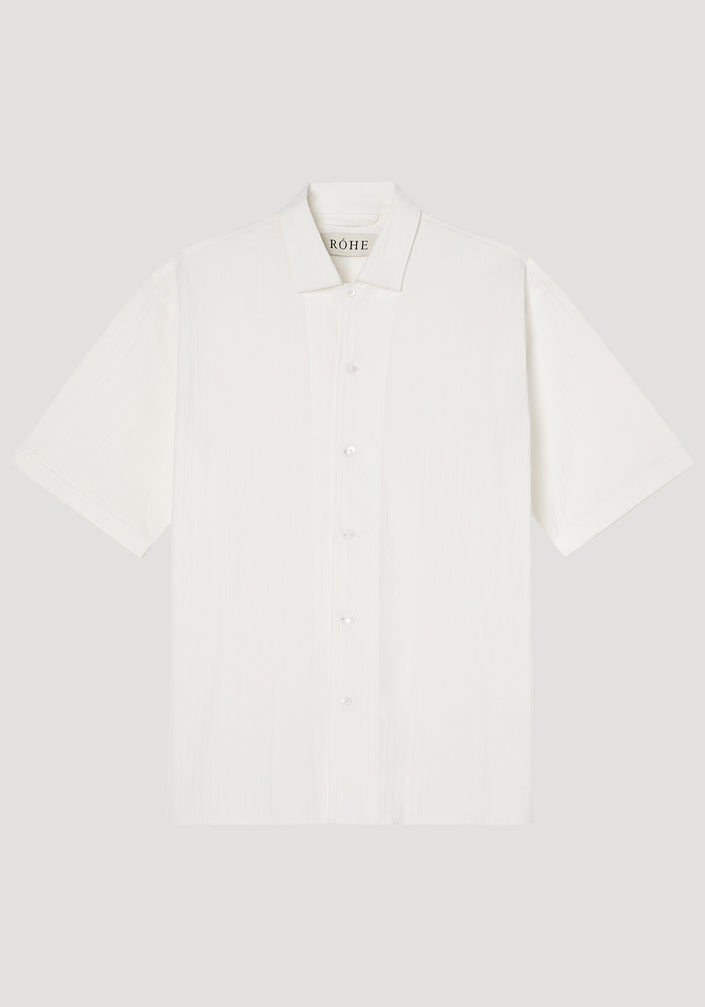 Structured cotton short sleeve shirt | off-white irregular pinstripe