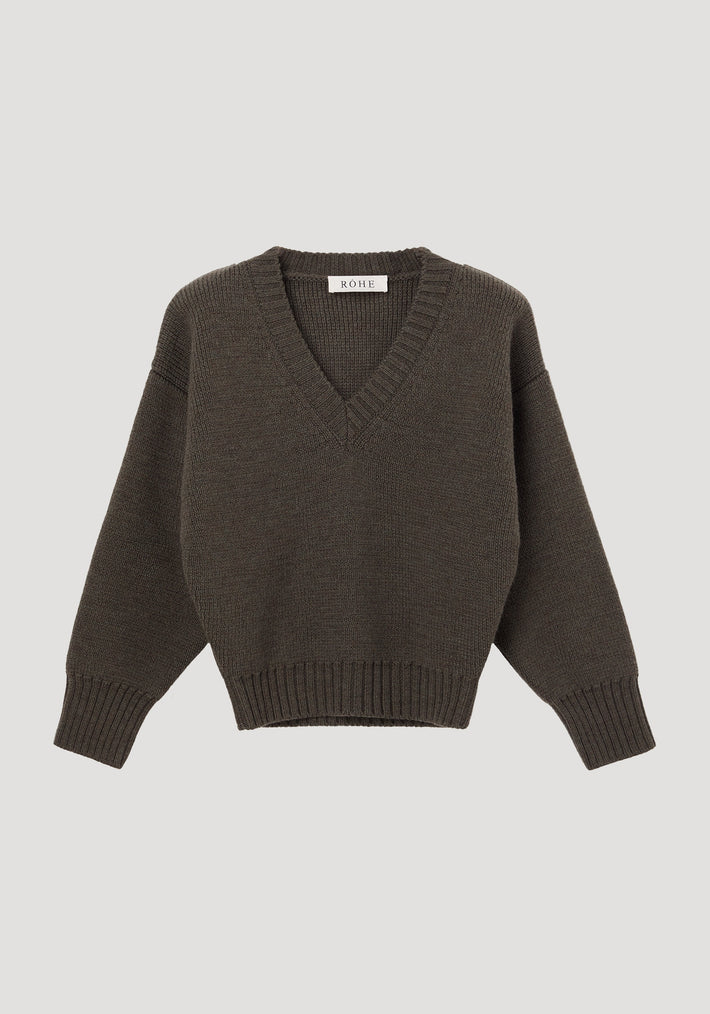 Sculptural compact v-neck | forest melange